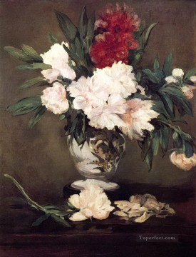 フラワーズ Painting - 小さな台座に置かれた牡丹の花瓶 エドゥアール・マネ 印象派の花